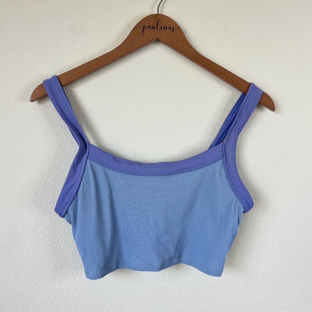 Aerie Real Good Bralette Womens Medium Blue Ribbed Crop Athletic Top M